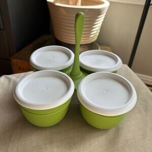 Tupperware ESSENTIALS 4 Bowl CADDY & SERVER - Condiments Tacos Salsa Dip Green